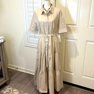 Calvin Klein cotton elbow sleeve tiered shirt maxi dress in beige size 12